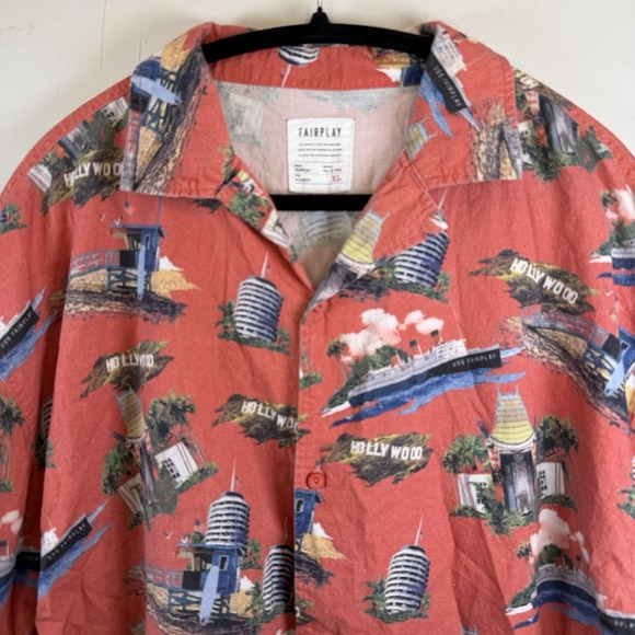 Fairplay Adult XL Red Button Up Short Sleeve Shirt Travel Steamboat Hollywood - Picture 3 of 12